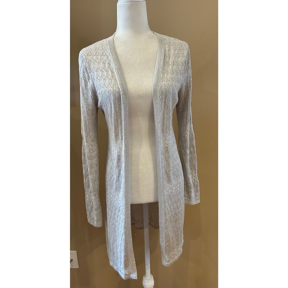 White House Black Market Gray/ Silver Duster Cardigan Sweater, Size S